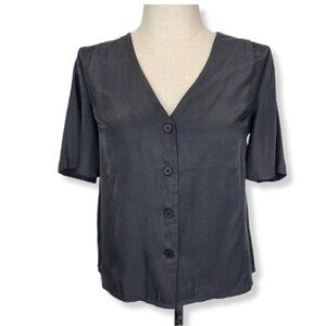2/$30 Frank And Oak Button Front Blouse M Black V-Neck Flutter Short Sleeve